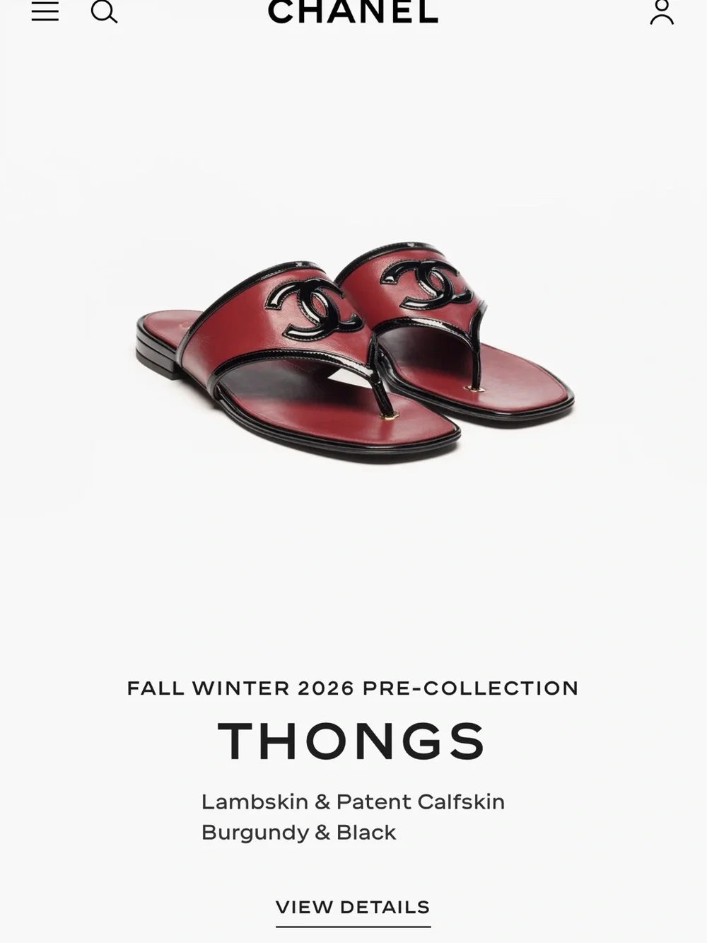 CHANEL Burgundy and Black Lambskin Thong Sandals